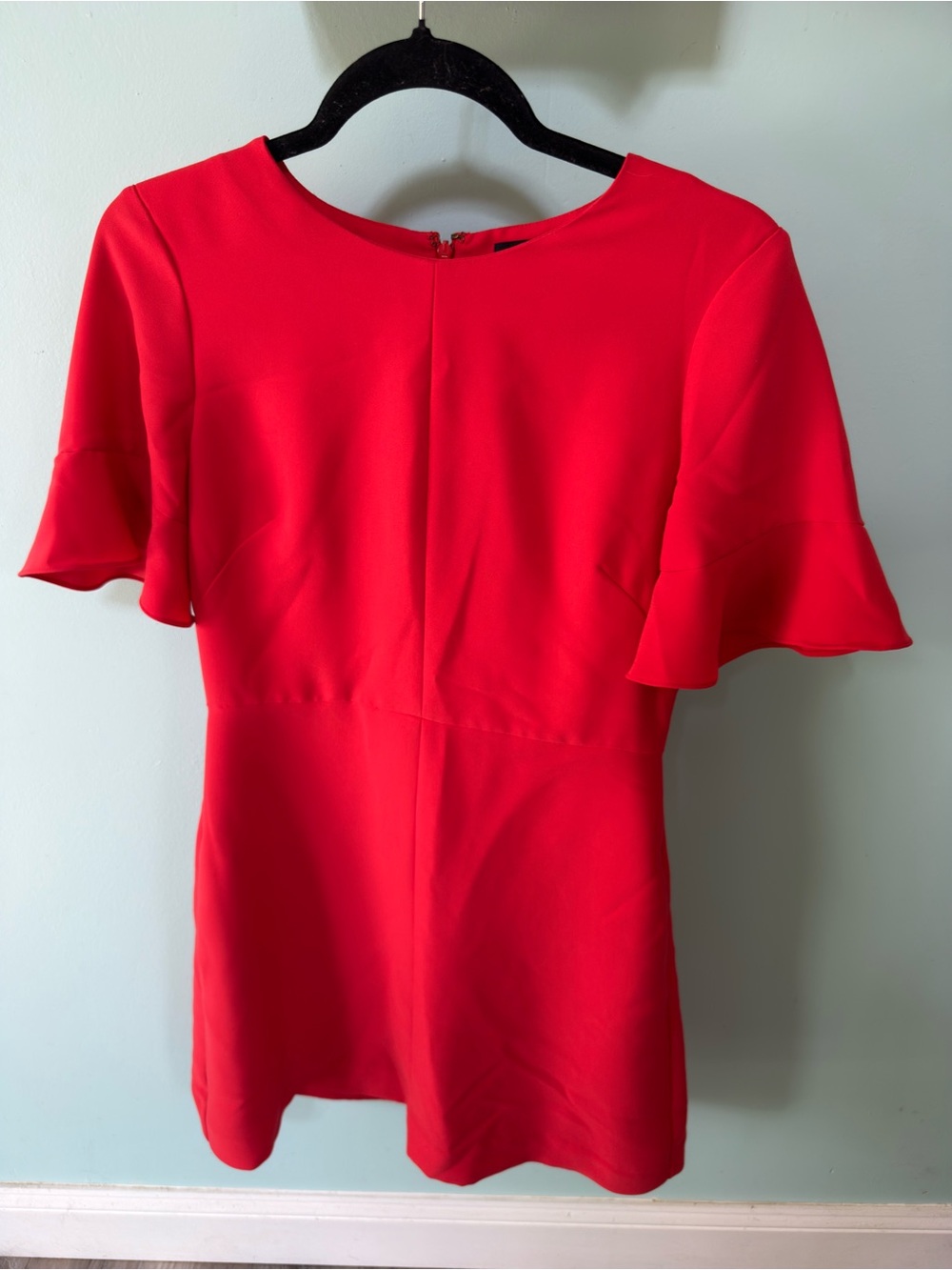 Banana Republic Womens Dress 4 Tall Red A Line Flutter Short Sleeve Lined
